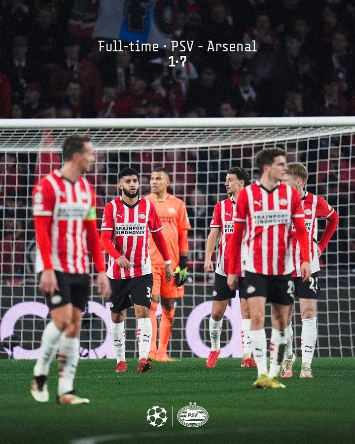 阿森納上次歐冠打進(jìn)7球還是07年，埃因霍溫遭遇隊(duì)史歐冠最慘失利