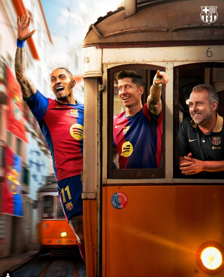 本賽季曾5-4險(xiǎn)勝，巴薩發(fā)布對本菲卡海報(bào)：萊萬、拉菲尼亞出鏡