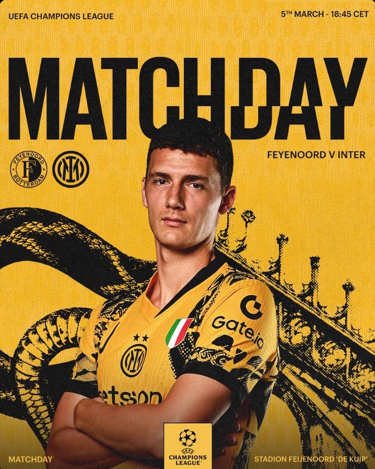 國米發(fā)布本輪歐冠對陣費(fèi)耶諾德海報(bào)，帕瓦爾單人出鏡