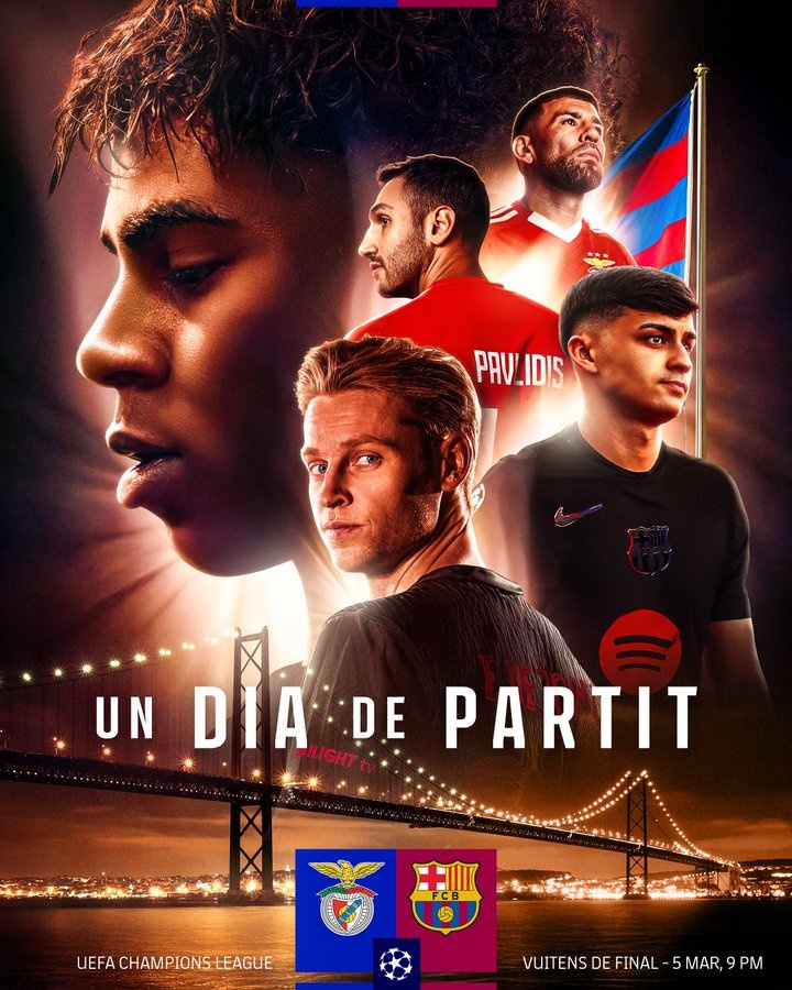 巴薩曬海報(bào)預(yù)熱與本菲卡比賽，亞馬爾、德容、佩德里出鏡